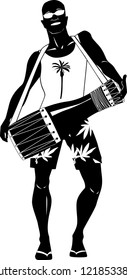 Young man playing bata or bongo drum, EPS 8 vector silhouette, no white objects