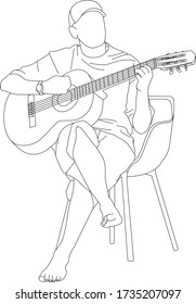 Young Man Playing A Classic Guitar Vector Drawing