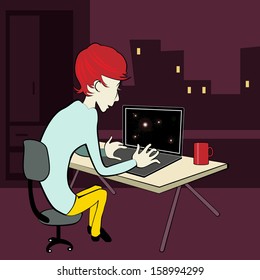 young man playing computer games vector illustration