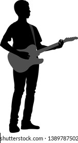 young man playing electric guitar - vector