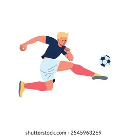 Um jovem está jogando futebol americano. Um avanço rápido marca um gol contra o adversário. Esportista joga um jogo de esporte por equipes. Ilustração vetorial isolada em um fundo branco