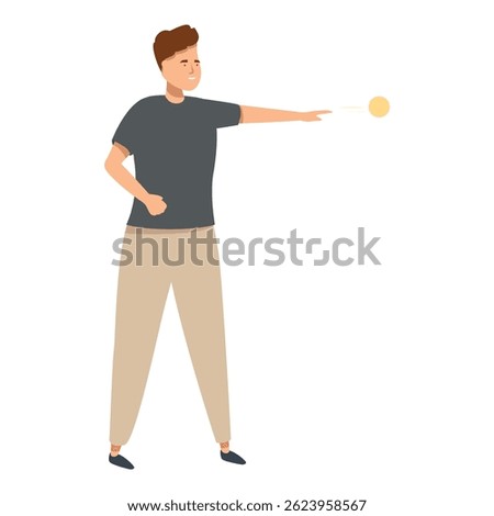 Young man is playing a game of petanque, throwing a ball with precision and focus