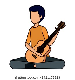 young man playing guitar instrument