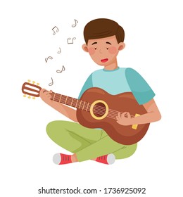 Young Man Playing Guitar to Reduce Stress Vector Illustration