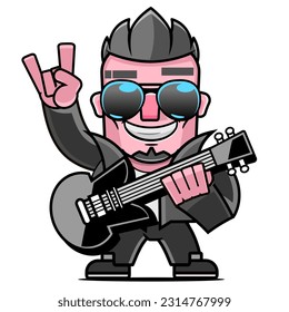 young man playing guitar and sings a song. vector illustration.