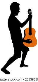 young man playing guitar, vector