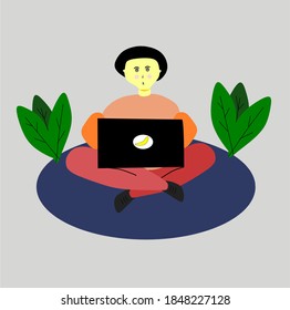 a young man playing on the laptop sits down to check incoming work email