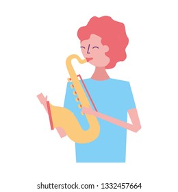 young man playing saxophone
