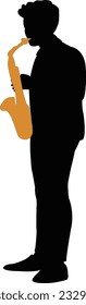 a young man playing saxophone, silhouette vector