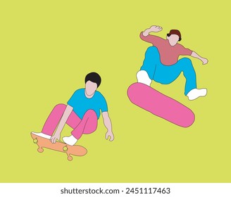 young man playing skate board illustration