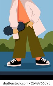 Young man playing skate illustration