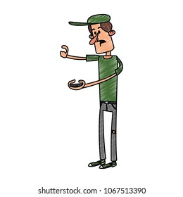 Young man playing with smartphone scribble