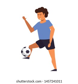Young man playing with soccer ball isolated vector illustration graphic design