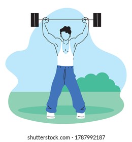 young man playing sports games in park vector illustration desing