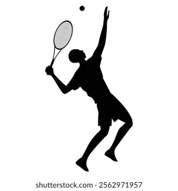 Young Man Playing Tennis Action Shot Silhouette