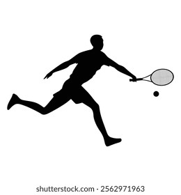 Young Man Playing Tennis Action Shot Silhouette