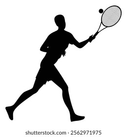 Young Man Playing Tennis Action Shot Silhouette