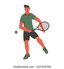 Ein junger Mann, der Tennis spielt. Ein flacher Charakter. Vektorgrafik.