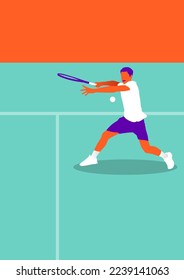 Young man playing tennis on court