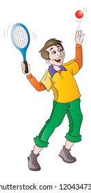 Der junge Mann spielt Tennis, Serviere, Vektorgrafik