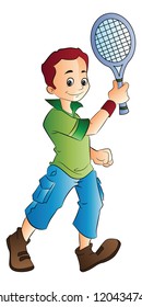 Joven jugando al tenis, ilustración vectorial