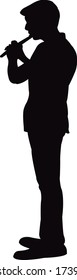 a young man playing transverse flute, silhouette vector