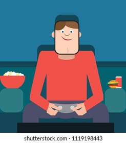 Young man playing video game with console