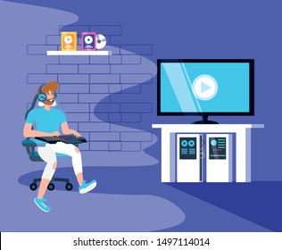 young man playing video game entertainment