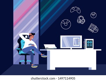 young man playing video game entertainment