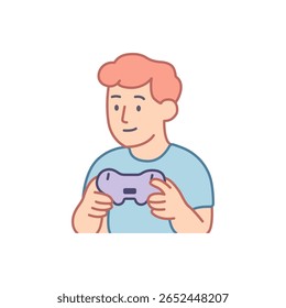 Jovem jogando videogames com um controlador sem fio.Gamer segurando um controlador sem fio, jogando videogames e se divertindo