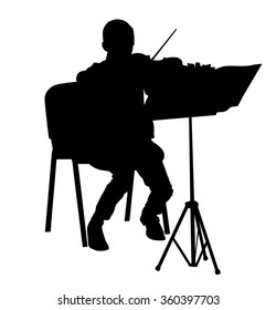 Young man playing violin vector silhouette isolated on white background. Classic music performer concert. Musician artist amusement public.  virtuoso on the violin. Boy play on string instrument.