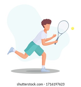 Young man plays tennis. Sports concept. Flat vector illustration.