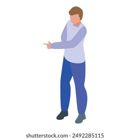 Young man pointing with finger showing direction isometric illustration