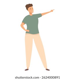 Young man is pointing with his finger showing the direction