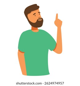 Young man is pointing up with his index finger having a new idea