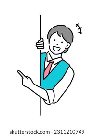 Young man pointing (intorducing )  vector illustration