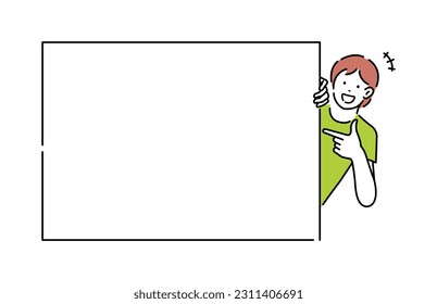 Ilustración vectorial (espacio de diseño) de un joven señalando (introduciendo)