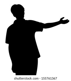 Young man pointing, vector illustration