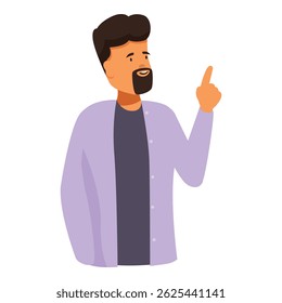 Young man is pointing up while having an idea