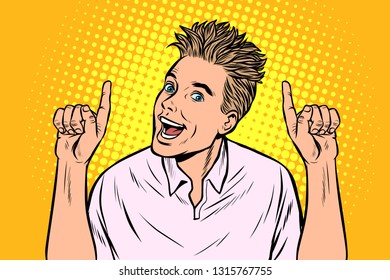 young man points gesture. Pop art retro vector illustration vintage kitsch