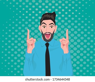 young man points gesture. Pop art retro vector illustration vintage kitsch cartoon 