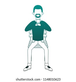 Young man with portable videogame faceless blue lines