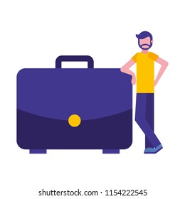 young man with portfolio briefcase isolated icon