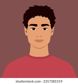 Young man portrait. Full face abstract male avatar in flat style