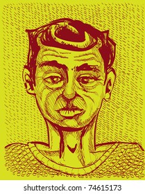 young man portrait - monochrome illustration