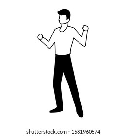 young man in pose of dancing on white background vector illustration design