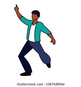 young man in pose of dancing on white background vector illustration design