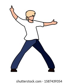 young man in pose of dancing on white background vector illustration design