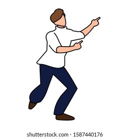 young man in pose of dancing on white background vector illustration design