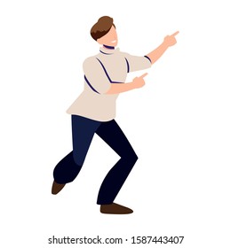 young man in pose of dancing on white background vector illustration design